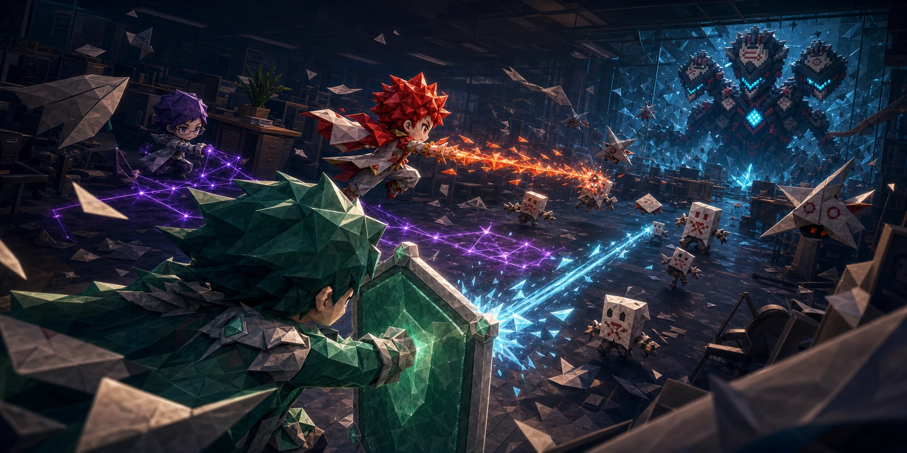 Specialists defend a collapsing office against Revision Hydra